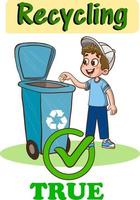 kids throwing garbage in the recycling bin.children polluting the environment cartoon vector