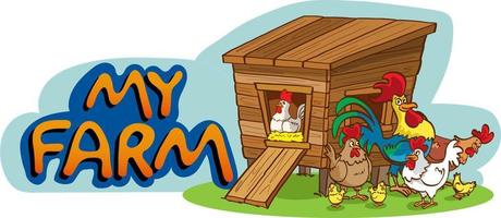 chicken farm cartoon vector illustration