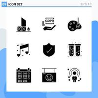 Modern 9 solid style icons. Glyph Symbols for general use. Creative Solid Icon Sign Isolated on White Background. 9 Icons Pack. vector