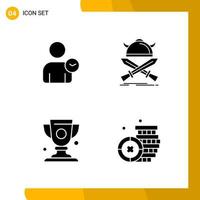 4 Icon Set. Solid Style Icon Pack. Glyph Symbols isolated on White Backgound for Responsive Website Designing. vector