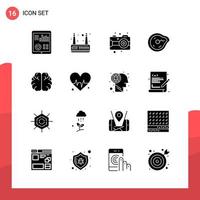 Pack of 16 Universal Glyph Icons for Print Media on White Background. vector