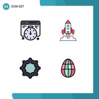 Group of 4 Filledline Flat Colors Signs and Symbols for development tether rocket launch easter Editable Vector Design Elements