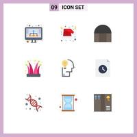 Pack of 9 Modern Flat Colors Signs and Symbols for Web Print Media such as idea joker building jester buffoon Editable Vector Design Elements