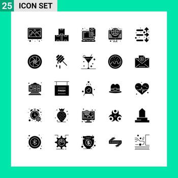 conjunto moderno de 25 glifos y símbolos sólidos, como dispositivos de Internet web que alojan elementos de diseño de vectores editables de codificación