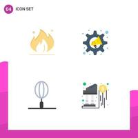 Group of 4 Flat Icons Signs and Symbols for fire fast food construction speaker kitchen Editable Vector Design Elements
