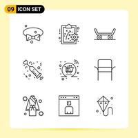 9 Creative Icons for Modern website design and responsive mobile apps. 9 Outline Symbols Signs on White Background. 9 Icon Pack. vector