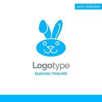 Bunny Easter Rabbit Blue Solid Logo Template Place for Tagline vector