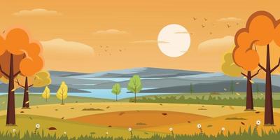 una vista panorámica en un fondo otoñal, ilustración plana bien definida vector