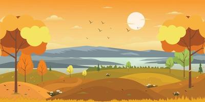 A scenic view in an autumn background, well-defined flat illustration vector