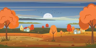 A scenic view in an autumn background, well-defined flat illustration vector