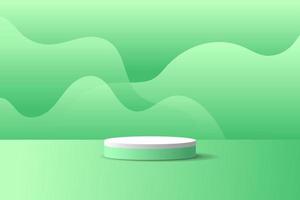 Set of green white 3d object cylinder pedestal podium display gradient color minimal scene showroom vector