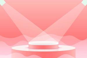 Set red pink love 3d object cylinder pedestal podium display gradient color minimal scene showroom vector