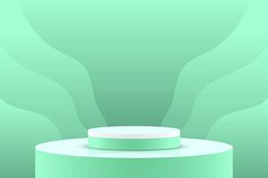 Set of green white 3d object cylinder pedestal podium display gradient color minimal scene showroom vector