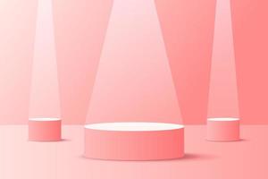 Set red pink love 3d object cylinder pedestal podium display gradient color minimal scene showroom vector