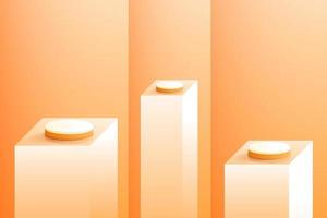 Set orange yellow 3d object cylinder pedestal podium display gradient color minimal scene showroom vector