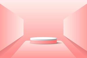 Set red pink love 3d object cylinder pedestal podium display gradient color minimal scene showroom vector