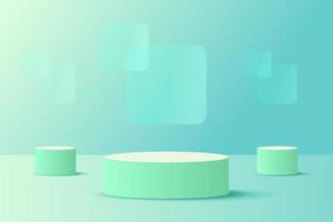 Set of green white 3d object cylinder pedestal podium display gradient color minimal scene showroom vector