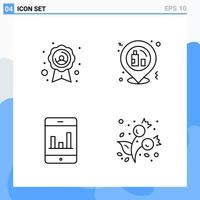 Modern 4 Line style icons. Outline Symbols for general use. Creative Line Icon Sign Isolated on White Background. 4 Icons Pack. vector