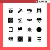 Group of 16 Modern Solid Glyphs Set for cd find banking explore camp Editable Vector Design Elements