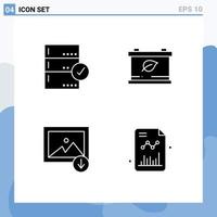 conjunto moderno de 4 pictogramas de glifos sólidos de verificación de imagen aprobada guardar elementos de diseño vectorial editables de negocios vector