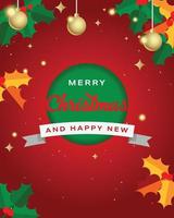 Merry Christmas Holly Leaves Poster Card vector