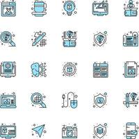25 conjunto de iconos negros y azules de pensamiento de diseño. diseño de icono creativo y plantilla de logotipo vector