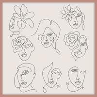 diseño de arte de línea de cara de mujer abstracta vector