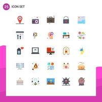 User Interface Pack of 25 Basic Flat Colors of arrow picture business image lock Editable Vector Design Elements