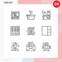 Modern Set of 9 Outlines and symbols such as dustbin finance designer file folder archive Editable Vector Design Elements