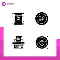 Glyph Icon set. Pack of 4 Solid Icons isolated on White Background for responsive Website Design Print and Mobile Applications. vector