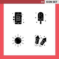 Pack of 4 Modern Solid Glyphs Signs and Symbols for Web Print Media such as mobile space cold summer astronomy Editable Vector Design Elements