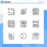 Modern 9 Line style icons. Outline Symbols for general use. Creative Line Icon Sign Isolated on White Background. 9 Icons Pack. vector