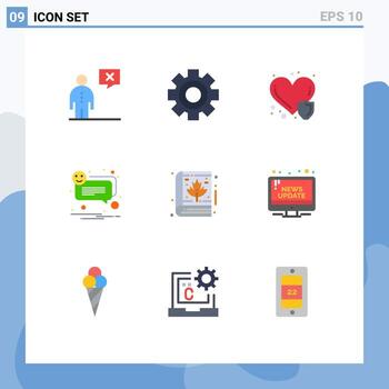 conjunto de pictogramas de 9 colores planos simples de elementos de diseño vectorial editables de seguro de burbuja científica de notificación de otoño vector