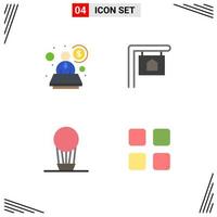 Set of 4 Vector Flat Icons on Grid for account calc for sale air education Editable Vector Design Elements