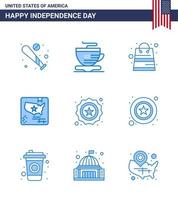 USA Happy Independence DayPictogram Set of 9 Simple Blues of security world bag map american Editable USA Day Vector Design Elements