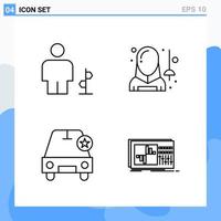 iconos de estilo moderno de 4 líneas. símbolos de contorno para uso general. signo de icono de línea creativa aislado sobre fondo blanco. Paquete de 4 iconos. vector