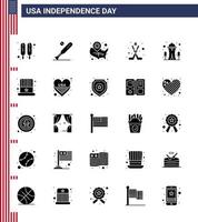 25 paquete de glifos sólidos de estados unidos de signos y símbolos del día de la independencia de la construcción de mapas de hielo ubicación de hokey pin editable elementos de diseño de vectores del día de estados unidos