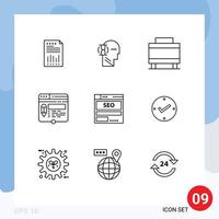 Pictogram Set of 9 Simple Outlines of website layout glass edit suitcase Editable Vector Design Elements