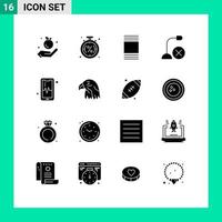 Set of 16 Commercial Solid Glyphs pack for mobil microphone cover hardware devices Editable Vector Design Elements