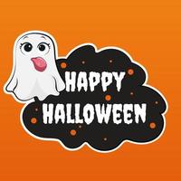 Happy Halloween vector lettering. Holiday calligraphy with ghost and web for banner, poster, greeting card, party invitation. Isolated illustration.