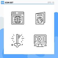 Modern 4 Line style icons. Outline Symbols for general use. Creative Line Icon Sign Isolated on White Background. 4 Icons Pack. vector