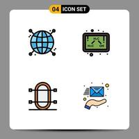 4 User Interface Filledline Flat Color Pack of modern Signs and Symbols of connected game network formula rowing Editable Vector Design Elements