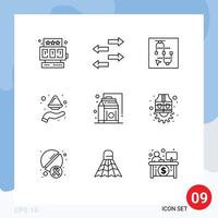 Mobile Interface Outline Set of 9 Pictograms of products food vector powder plate Editable Vector Design Elements