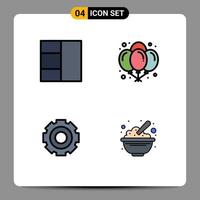 conjunto de 4 iconos de interfaz de usuario modernos signos de símbolos para configuración de cuadrícula elementos de diseño de vector editables de cuenco básico de cumpleaños