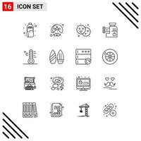 Pictogram Set of 16 Simple Outlines of light mix bread manual mixer Editable Vector Design Elements