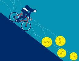 Business women ride bicycle on the coins that fall. Concept business financial vector illustration