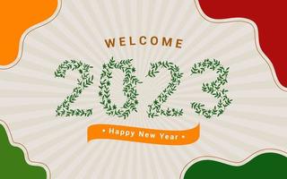 happy new year 2023 leaf line drawing art font design background vector