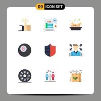 Set of 9 Modern UI Icons Symbols Signs for shield safety tax return protection ball Editable Vector Design Elements