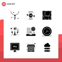 Pack of 9 Universal Glyph Icons for Print Media on White Background. vector