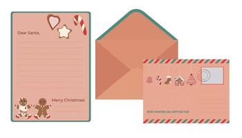 A sample of a New Year's letter to Santa Claus and an envelope. Flat design. Vector illustration.